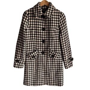 Atmosphere Herringbone Overcoat M Pink Brown Plaid Check Coat Jacket Wool Blend